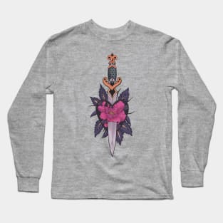 Gothic Sword and Floral Heart Tattoo - Pink Version Long Sleeve T-Shirt